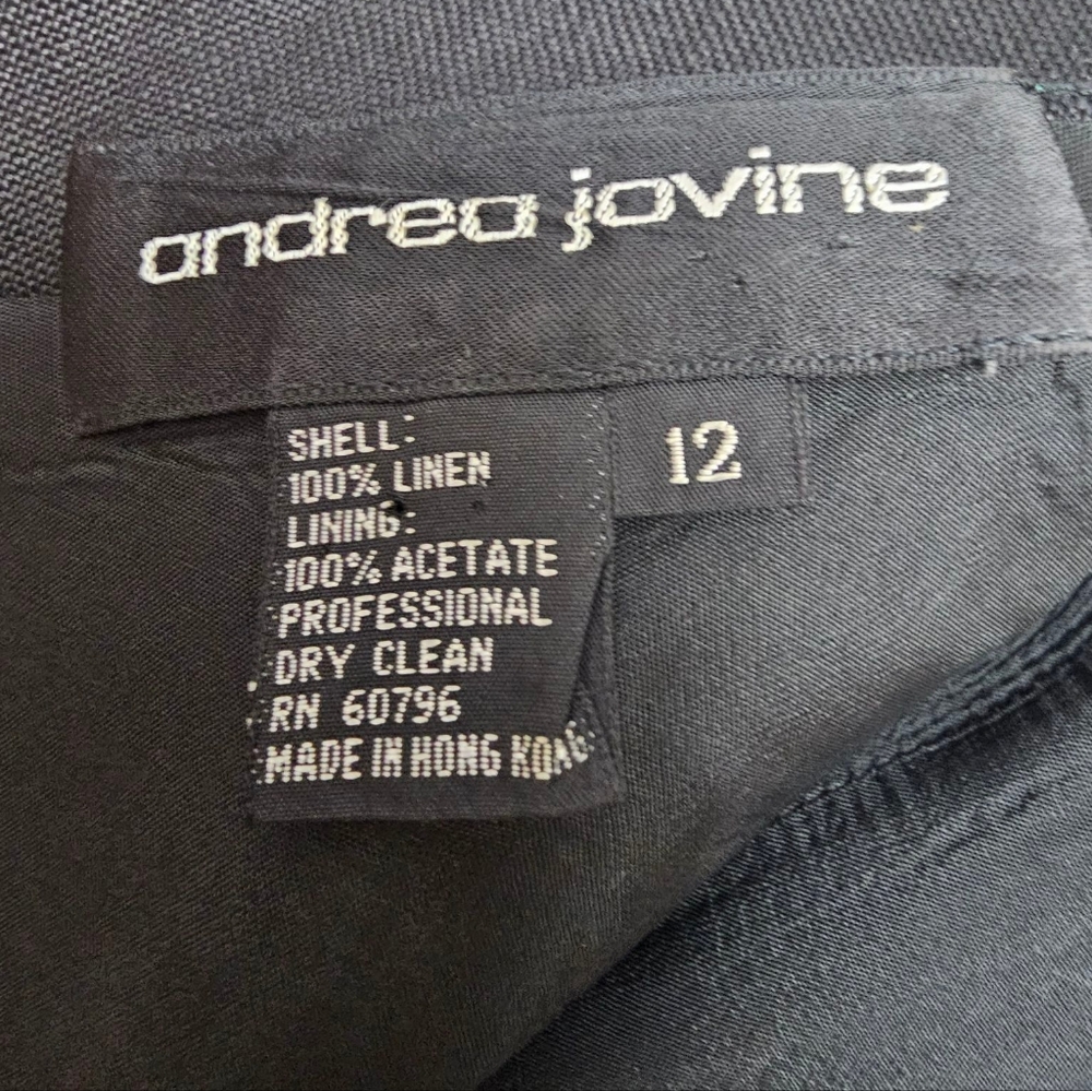 Andrea Jovine Vintage Black Linen Diamond Patch Sleeveless Sheath Dress Size 12 - Picture 3 of 10